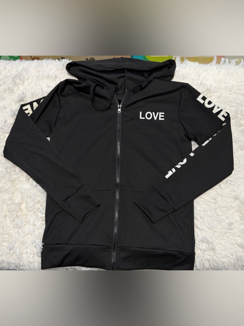 Women Black 'Love' Zip-Up Hoodie Jacket